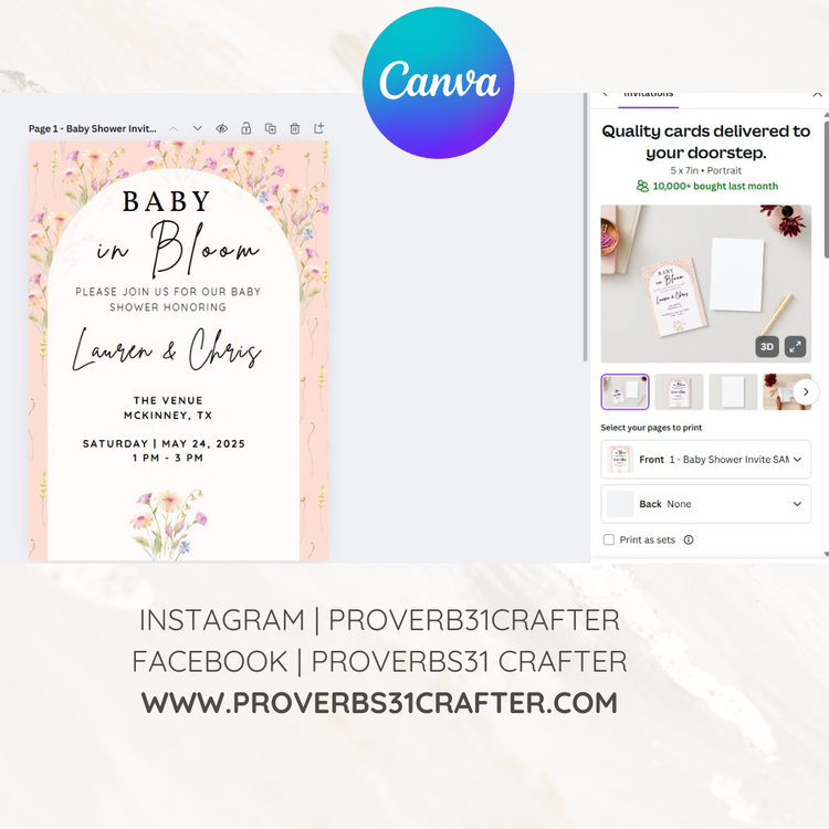 Baby in Bloom Baby Shower Invite Digital Dowload (Neutral)