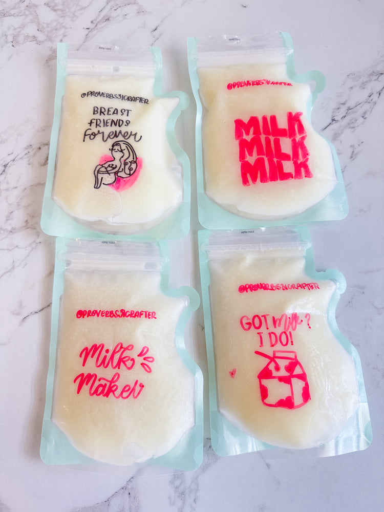 Hand-Drawn Breast Milk Storage Bags - Pink Version