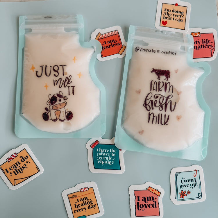 Hand-Drawn Breast Milk Storage Bags - Cow Version