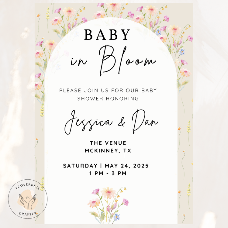 Baby in Bloom Baby Shower Invite Digital Dowload (Neutral)