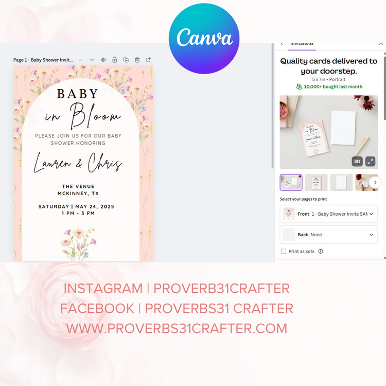 Baby in Bloom Baby Shower Invite Digital Dowload