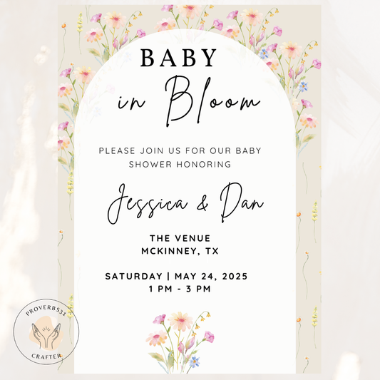 Baby in Bloom Baby Shower Invite Digital Dowload (Neutral)