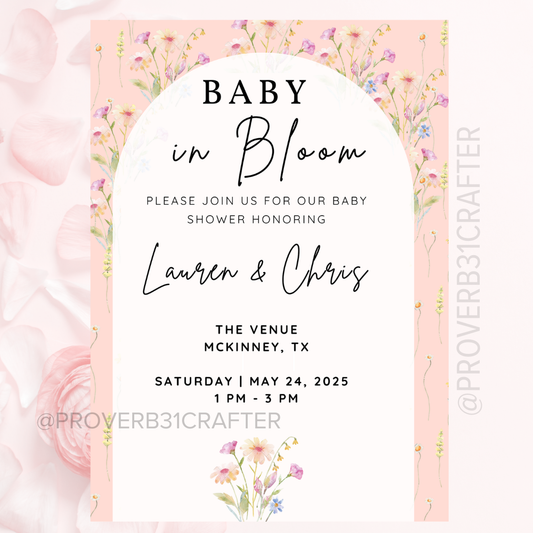 Baby in Bloom Baby Shower Invite Digital Dowload