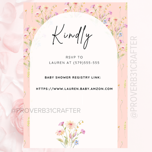 Baby in Bloom Baby Shower Invite Digital Dowload